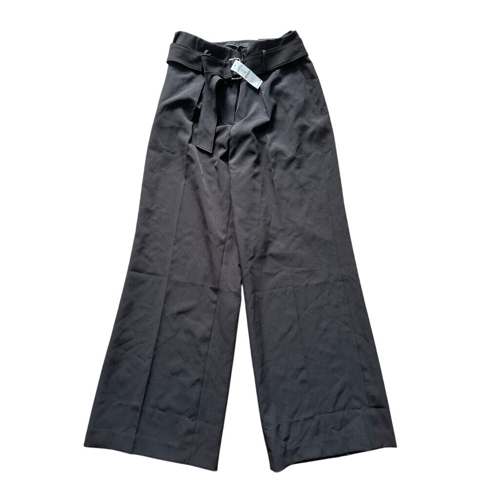 White House Black Market High-Rise Luna Belted Wide Leg Pants 10R Black‎ NWT!